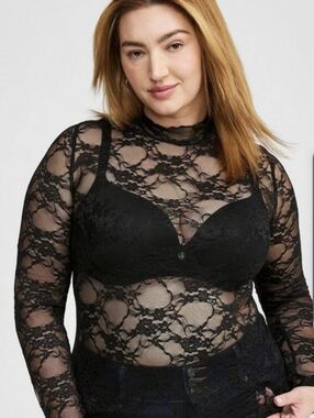 torrid Black Sheer Lace Mock Neck Long Sleeve Top